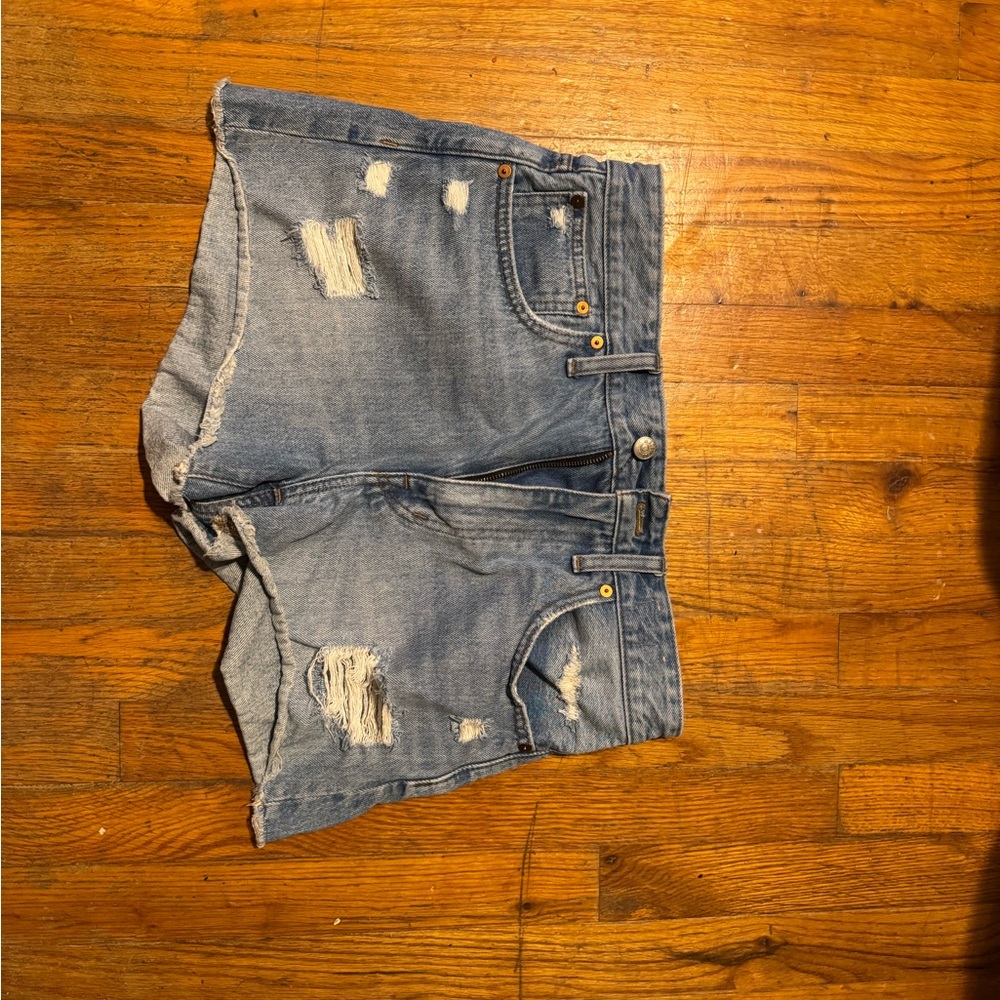 Madewell Relaxed Denim Blue Jean Shorts High-Waisted Distressed Size 27 - Picture 7 of 7